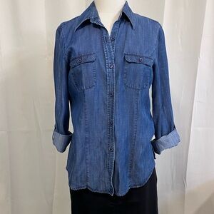 Foxcroft fitted Denim Button-Up Shirt